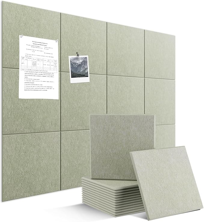 Large Felt Bulletin Board Tiles 48" x 36" Cork Board Alternative 12 Pack with 70 Adhesive Tabs Felt Wall Tiles Cork Boards for Walls Thick Slat Wall Panels for Home Office Classroom Decor