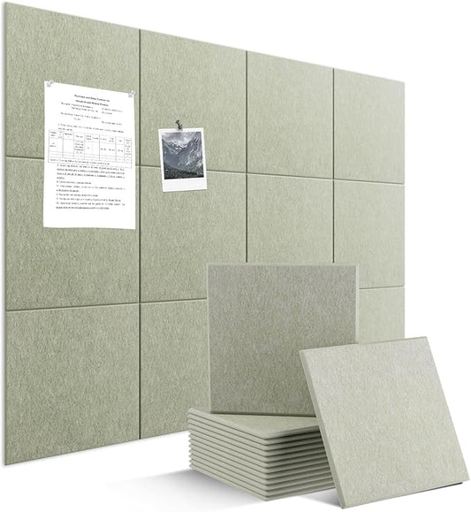 Large Felt Bulletin Board Tiles 48" x 36" Cork Board Alternative 12 Pack with 70 Adhesive Tabs Felt Wall Tiles Cork Boards for Walls Thick Slat Wall Panels for Home Office Classroom Decor