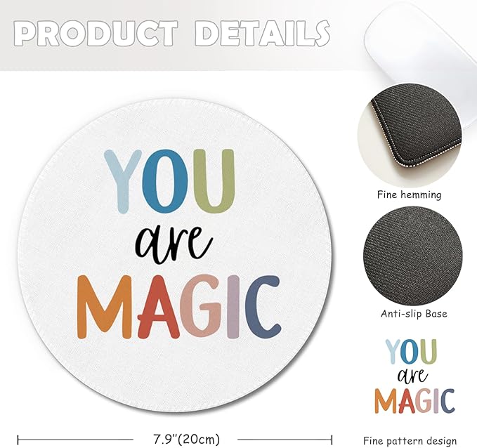 Boho Inspirational You are Magic Mouse Pad,Mouse Pads Mousepad for Desk Home Office Dorm Computers Laptop, Modern Boho Positive Office Supplies Desk Accessories, 7.9x7.9 Inch