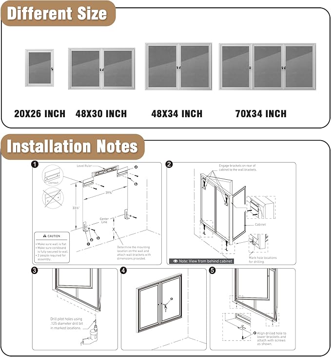 Mifuro 48"x34" Enclosed Bulletin Board, Outdoor Lockable Weather-Resistant Aluminum Cork Noticeboard for School & Office, Silver Frame w/Grey Flet
