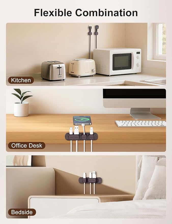 6 Pack Magnetic Cable Clips [1s Open/Lock], Laitver Cord Organizer Holder Strong Adhesive Desk Cable Management- Organize Charging Cords Neatly for Home, Office, Car,Desk, Nightstand-Bronze