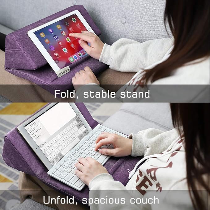 MoKo Tablet Pillow Stand, Soft Bed Pillow Holder, Fits up to 11" Pad, Fit with iPad 10.2"(8th Gen), New iPad Air 4 10.9"/ Air 3, iPad Pro 11/10.5/9.7, Mini 5 4, Galaxy Tab S6/ S7 11", Purple
