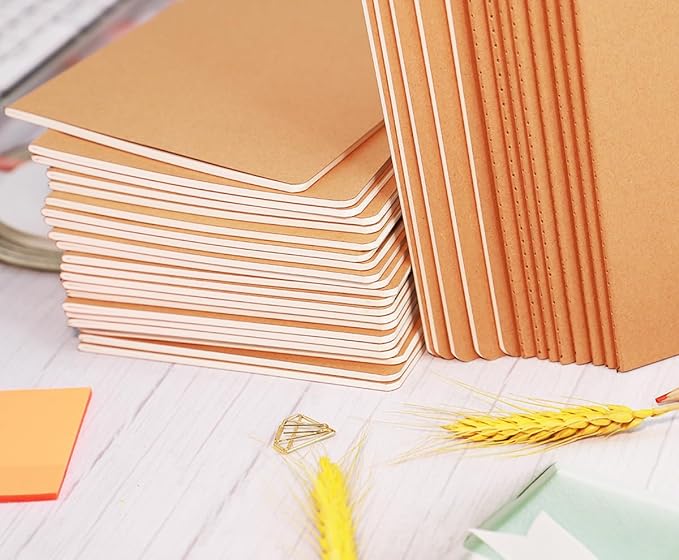 12 Pack A5 Blank Notebook Bulk Kraft Cover Travel Journals Composition Diary Subject Notebooks Planner 60 Pages, 8.3”x 5.5”