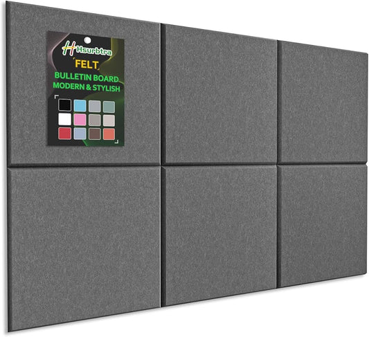 Hsurbtra Large Cork Board for Wall 36 x 24 Inch, 6 Pack Felt Bulletin Notice Board with Pushpins for Office Home School Farmhouse Wall Decor, Dark Gray