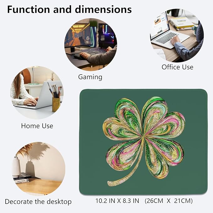 Cute Lucky St Patricks Day Mouse Pad,Dark Green Retro Shamrock Mouse Pad,Womens Shenanigans Desk Mat,Lucky Clover Pattern Desk Mat For Dorm Home Office Decor,St Patricks Day Gift,10.2x8.3 Inch