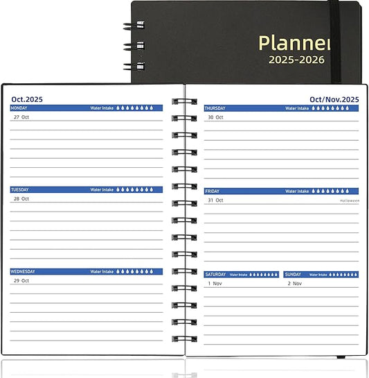 Daily Planner 2025-2026, Weekly & Monthly Planner from Jul 2025-Dec 2026, 18 Month Academic Calendar with Tabs, A5 Size, Black