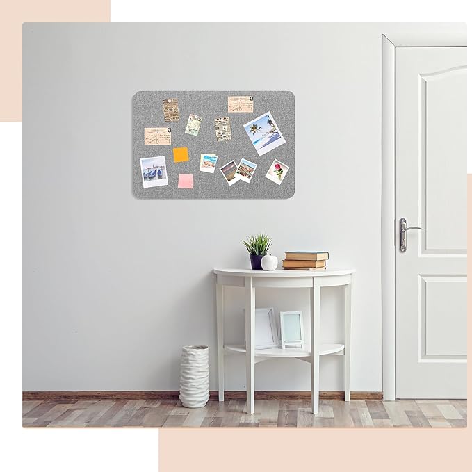 24"x 18" Linen Fabric Bulletin Board Pinboard for Walls Display Frameless Pinboard Display Notice Memory Board for Office Walls Home Kitchen Easy to Install(Grey)