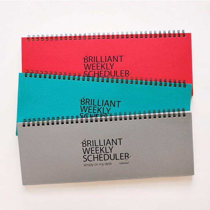 PAPERIAN Brilliant Weekly Scheduler - Wirebound Undated Weekly Planner Pad Scheduler (Red)