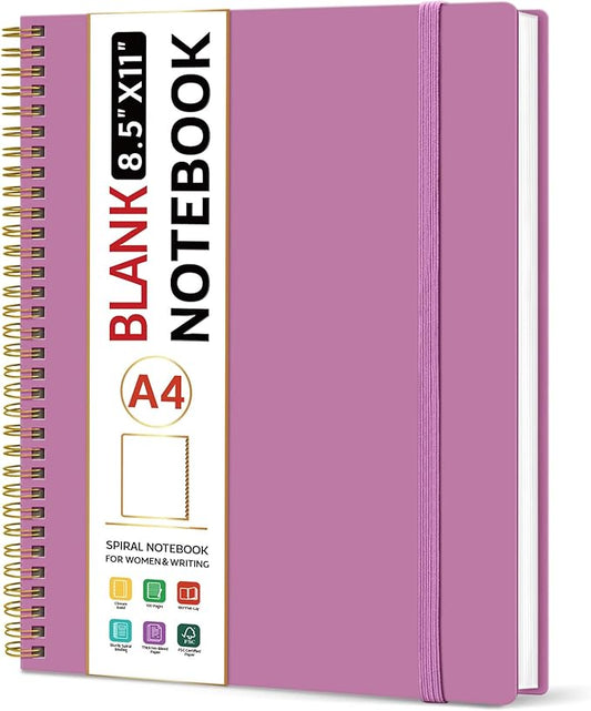 Taja Spiral Blank Notebook, 8.5"x11" Notebooks for Work, Large A4 Journal for Women & Men, Sketch Journal, Journaling Notebook for Writing, Plastic Cover Spiral Journal, Purple