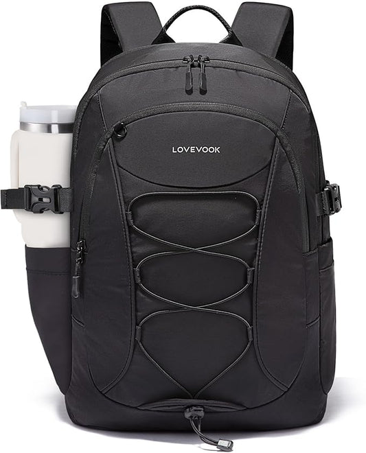LOVEVOOK Mens Backpack with Giant Tumbler Holder Pocket,18 Inch Everyday Laptop Backpack Commuter Travel Work Computer Bag for Women,Waterproof Hiking College Teacher Back Pack Casual Daypack,Black