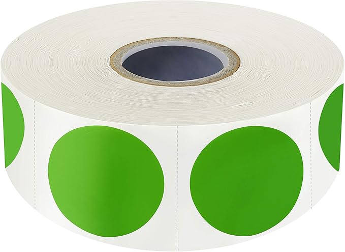 1500 PCS Green Round Color Coding Circle Dots Inventory Stickers Labels with Perforation Line in Roll (Each Measures 1" in Diameter)