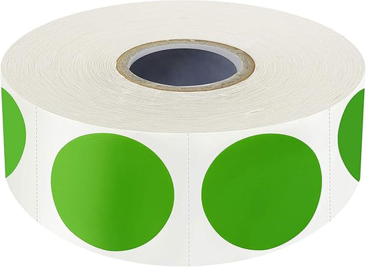 1500 PCS Green Round Color Coding Circle Dots Inventory Stickers Labels with Perforation Line in Roll (Each Measures 1" in Diameter)