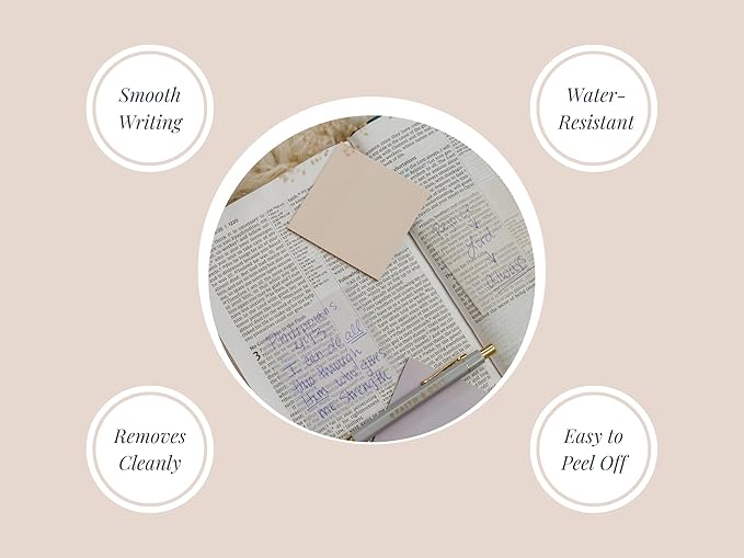 FAITH & GRIT Sticky Transparent 3x3 Pastel Notes for Bible Study Supplies, Journaling Supplies, Book Accessories - Ideal for Note Taking with Ball Point Pen, Annotations