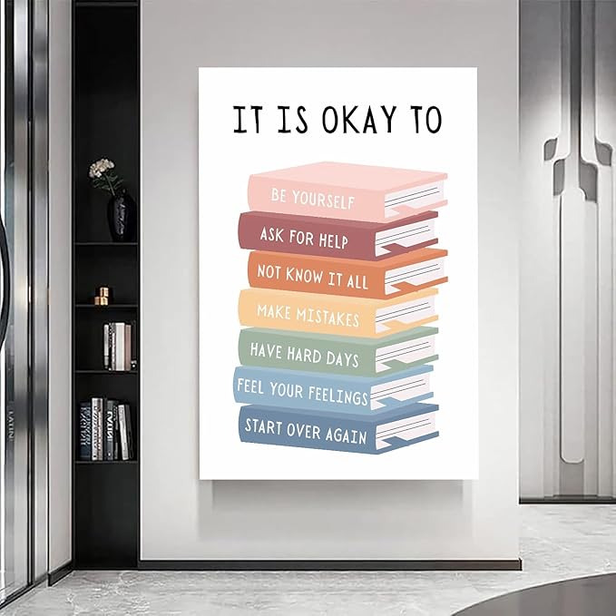 It's Okay To Not Be Okay Poster Motivational Kids Art Classroom Posters Quotes Educational Wall Art Be Yourself Playroom Wall Art Decor Framed 12x16inch