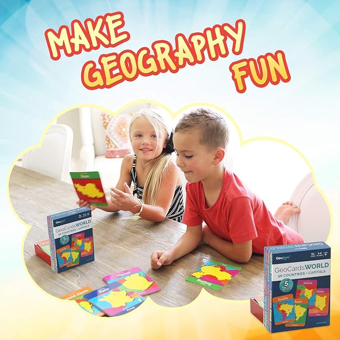 Geotoys GeoCards, World Flash Cards Geography Game, Kid Card Games for Families, Home, School & Travel - Countries and Capitals Flash Cards - Fun Kid Games Ages 4 and Up