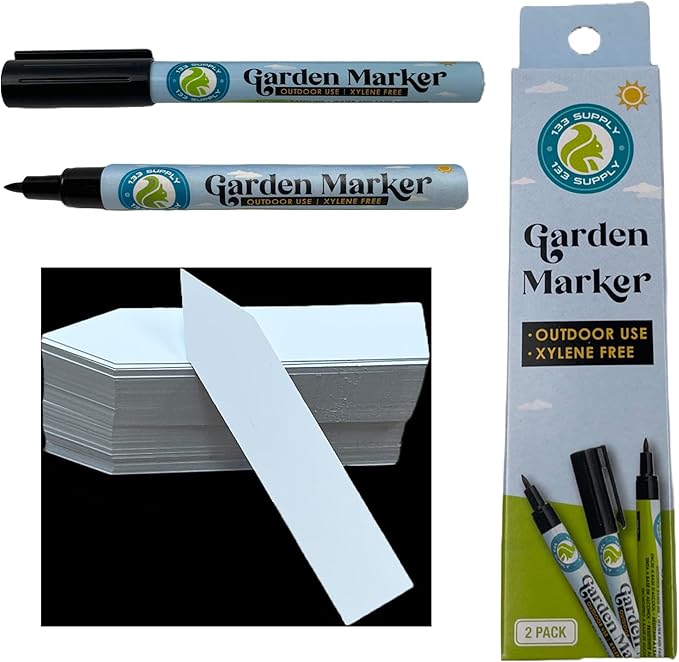 '-100 Pack 4" Plastic Plant Labels for Seedlings with 2 Pack of Garden Marker Pens (Garden Markers Fade Resistant Plant Markers Outdoor Waterproof Pen Black Permanent Markers Plant Tags)