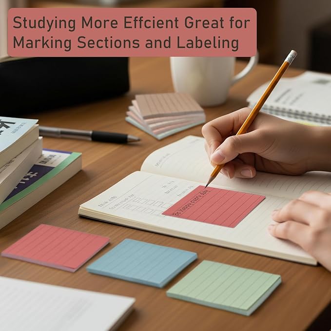 48 Pack Lined Sticky Notes 3x3 in, 8 Colors Self Sticky Notes with Lines, Post Stickies Colorful Sticky Memo Note Pads for School and Office Supplies, Morandi