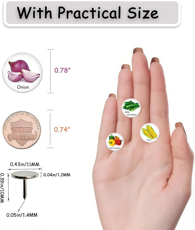 Push Pins for Cork Board -24pcs Decorative Push Pins with Case,Cute Thumb Tacks and Pushpins for Bulletin Board, 12 Colors Vegetables Pushpins