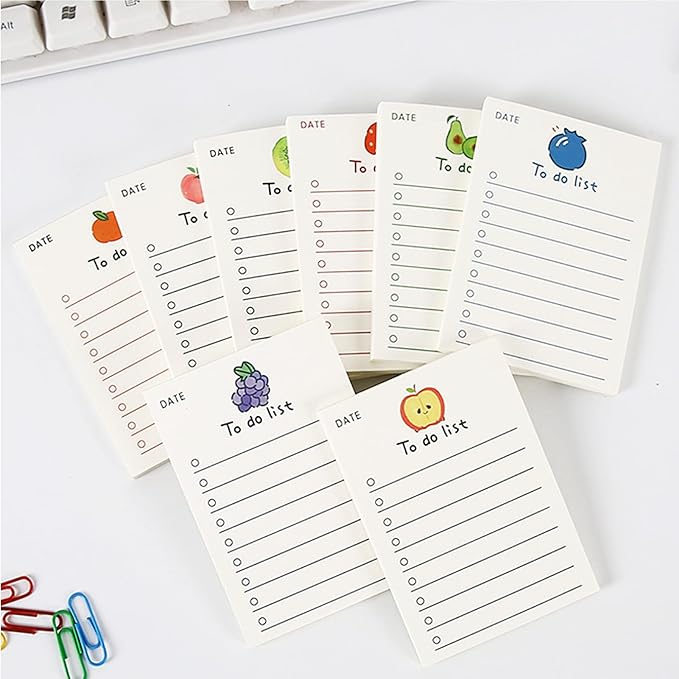 8 pack Cute Patter to Do List Notepads, to Do List Note pad, Cute Fruit Pattern to Do List Planner, to Do List Memo Stationery for Home Office Supplies, 400 sheets/ 2.75 x 3.94 inch
