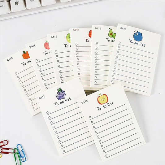 8 pack Cute Patter to Do List Notepads, to Do List Note pad, Cute Fruit Pattern to Do List Planner, to Do List Memo Stationery for Home Office Supplies, 400 sheets/ 2.75 x 3.94 inch