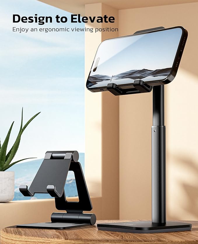 Nulaxy Phone Stand, Height Angle Adjustable Cell Phone Stand, Phone Holder for Desk Compatible with Phone 16 15 14 13 12 Mini 11 Pro Xs Max Xr X 8 7 6 6s Plus, All Smartphones (4-8 inches) - Black