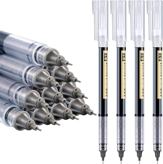 Frienda 12 Pieces Rolling Ball Pens 0.5 mm Japanese Quick Drying Fine Point Pens Liquid Ink Smooth Writing for Office Student Back to School Supplies(Black)