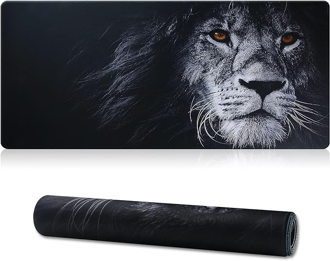 Large Gaming Mouse Pad with Stitched Edges,[27.5x11.8In] Extended Black Lion Mouse Pad with Non-Slip Natural Rubber Base for Gamer/Desktop/Office/Home 70x30 Blion02