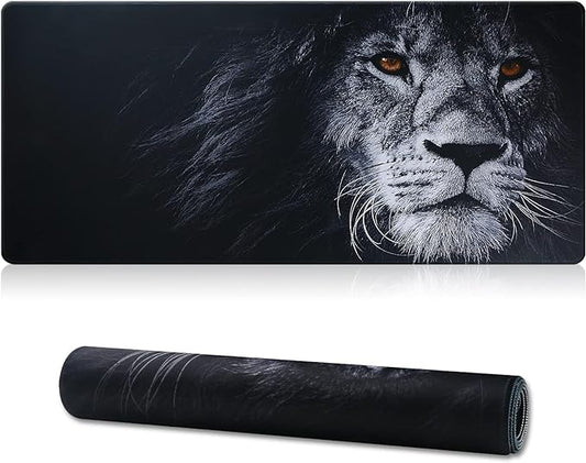 Large Gaming Mouse Pad with Stitched Edges,[27.5x11.8In] Extended Black Lion Mouse Pad with Non-Slip Natural Rubber Base for Gamer/Desktop/Office/Home 70x30 Blion02