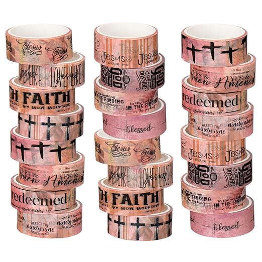 Janlaugh 24 Rolls Christian Washi Tape Gifts Bulk Religious Inspirational Scripture Supplies Pink Bible Verse Washi Tape for Bible Journaling Study DIY Crafting Valentine's Day Gifts