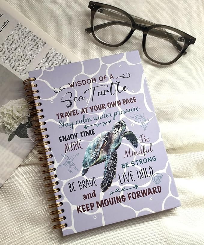 Cute Notebooks Journal For Women - Sea Turtle Dairy Funny Hardcover College Ruled Lined,5.8"X8.3",Pretty Spiral Meeting Notebook,Gifts For Sea Turtles Lover Men Friends On Birthday Christmas Mothers Day (Purple)