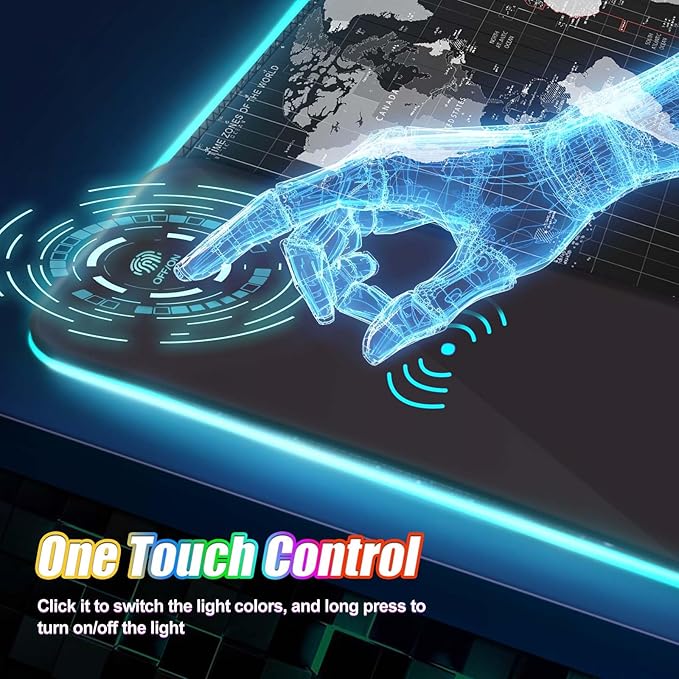 ToLuLu Wireless Charging RGB Gaming Mouse Pad, 15W LED Mouse Mat with 30W Charger, 14 Light Modes Large Mousepad with Wrist Support, Non-Slip Rubber Base Desk Mat Computer PC Keyboard Pad World Map