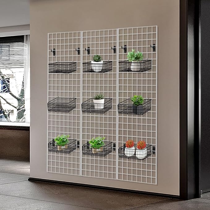 Grid Wall Commercial Grade Gridwall Panels – Heavy Duty Grid Panel for Any Retail Display Wall Grid 2' Width x 4' Height, White (Pack of 3)