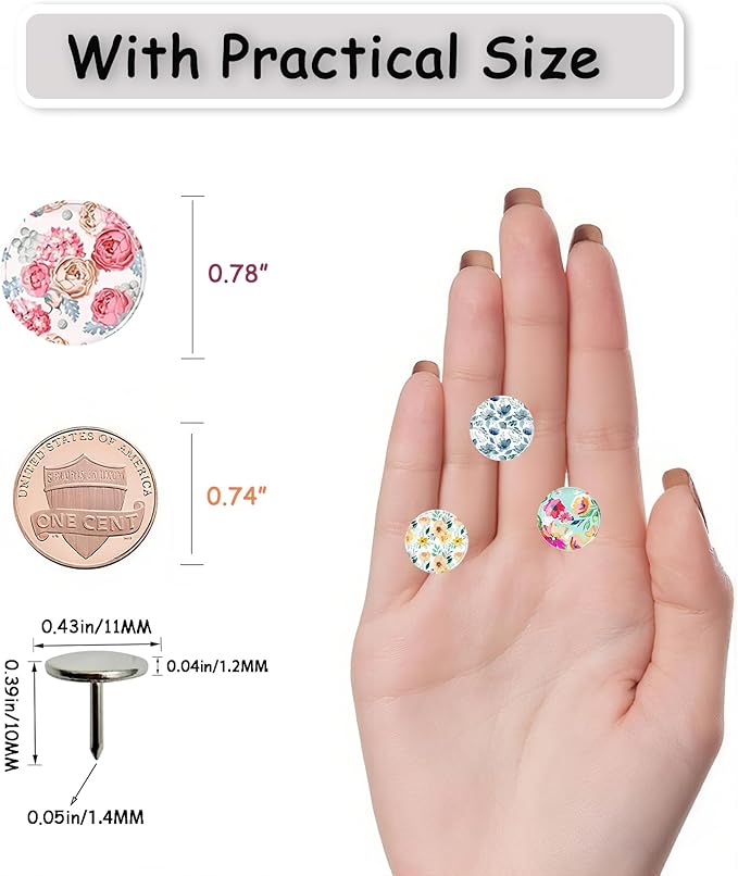 24Pcs Push Pins, Decorative Thumb Tacks,Floral Pins, Cute Push Pins for Cork Board Bulletin Board, Desk Accessories,Classroom,Home and Aesthetic Office Decor Supplies(Colorful Floral)