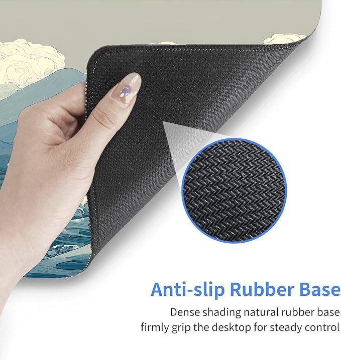 Kanagawa Wave Surfing Mouse pad,Large Japanese Anime Pattern Desk mat with Sewn Edges, microwoven Fabric, Easy to Clean, Suitable for Laptop Gaming Mouse pad (31.5×11.8in)