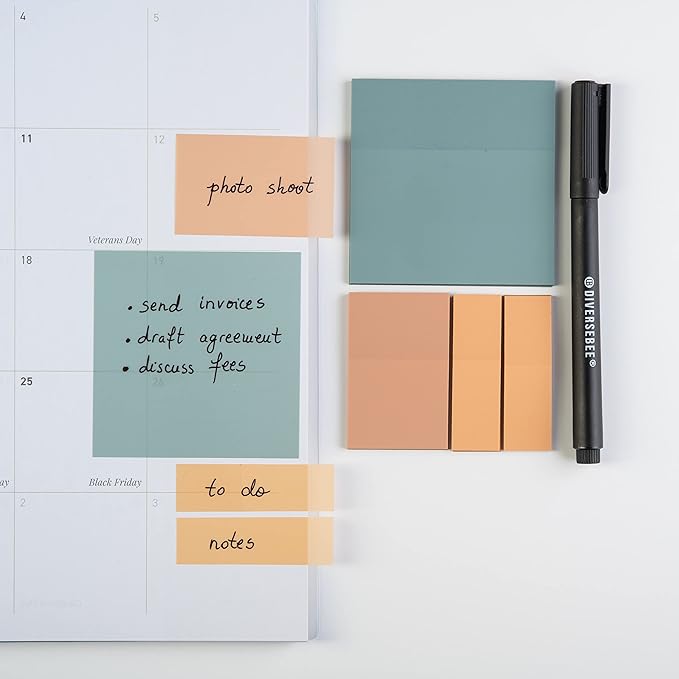 DiverseBee Transparent Sticky Notes (Includes Quick Dry Pen), Cute Clear Sticky Tabs, Translucent Page Flags Book Markers Stickers, Planner Accessories Bible Journaling Study Office Supplies (Candy)