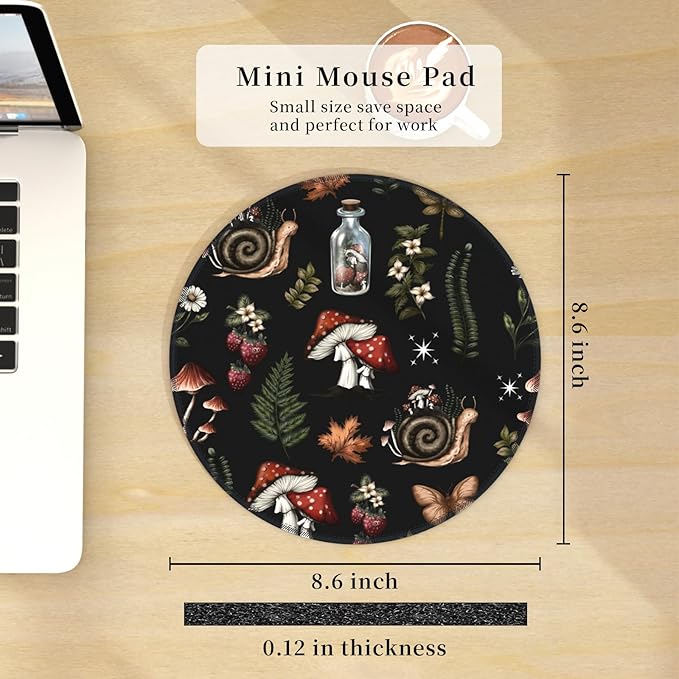 Mushroom Mouse Pad for Desk, Floral Plants Small Cute Mousepad with Non-Slip Base, Round Mouse Pads for Wireless Mouse Laptop Gaming, Computer Mouse Mat for Office Decor Desk Accessories