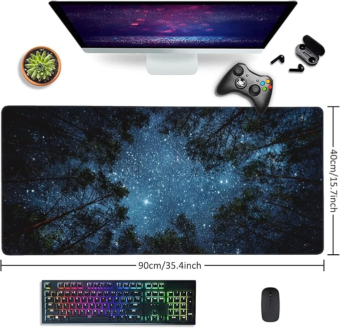 Beautiful Night Sky and Milky Way Gaming Mouse Pad XXL Large Desk Mouse Pad Keyboard Mat with Stitched Edges Waterproof Non-Slip Desk Mat for Laptop,Keyboard,Computer 35.4 * 15.7 Inch