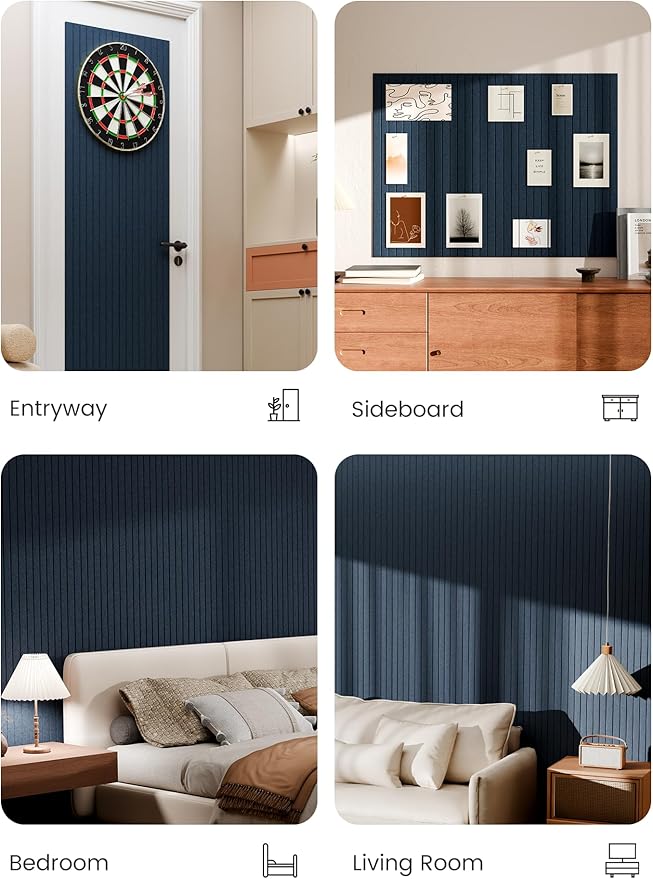 Bumusty Large Cork Board Alternative-48 x 36" Felt Bulletin Board Tiles, with 30 Pushpins, 70 Adhesive Tabs, 12-Pack Slat Wall Paneling, Cork Boards for Office Push Pin Board Felt Board-Navy Blue