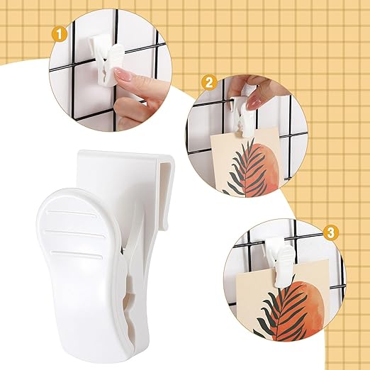 15 Pcs Gridwall Accessories Grid Wall Hooks Clips Hanging Display Sign Holder Panel Wall Wire Rack Clips for Retail, Home, and Workspace Organization, Displays, and Storage (White)