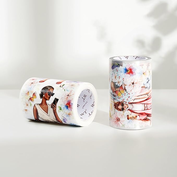 WT Wide PET Tape, Perfect for Scrapbooks, Junk Journals, Flower Girls Decorative Tape, Bloom & Vogue Tape, Transparent Clear Adhesive, Journal Scrapbook Bujo Planner DIY Craft Supplies(Single Roll)