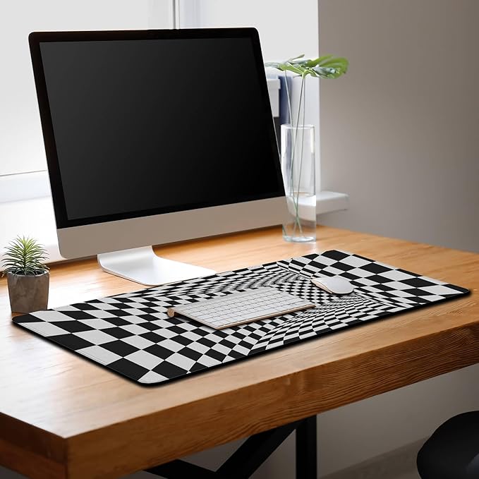 Desk Mouse Pad Black and White Pad for Table, XXL Mouse Pads Gaming Pad, Gaming Keyboard and Mouse Pad Waterproof Non-Slip Rubber Base, 35.4 X 15.7 inch for Work/Game/Office/Home Checkered