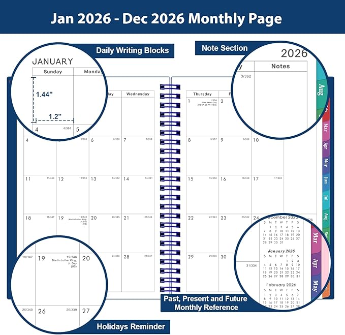2026 Planner - Planner 2026, 2026 Planner Weekly and Monthly with Tabs, Jan 2026 - Dec 2026, 6.25" × 8.3", Strong Twin-Wire Binding