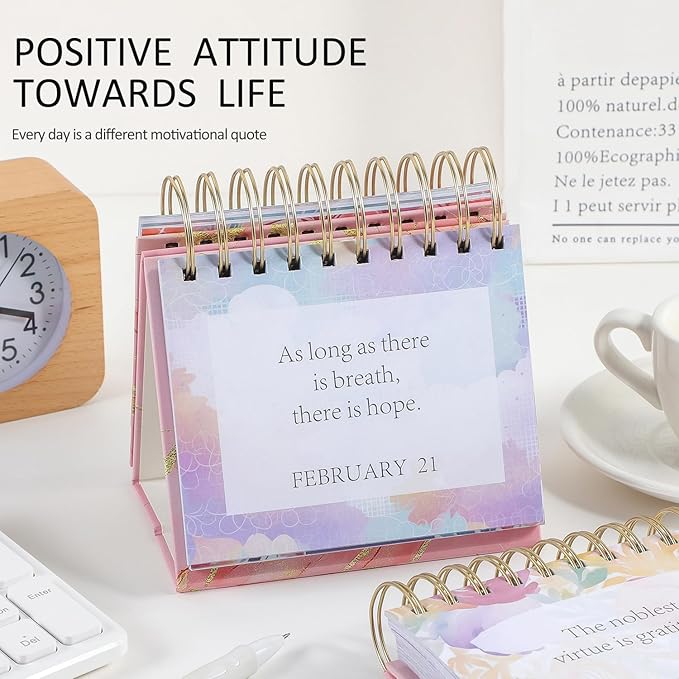 Daily Flip Calendar with Inspirational Quotes - Motivational Perpetual Calendar Desk Office Home Decor for Women, Gifts Desk Accessories for Girls Positive Affirmations