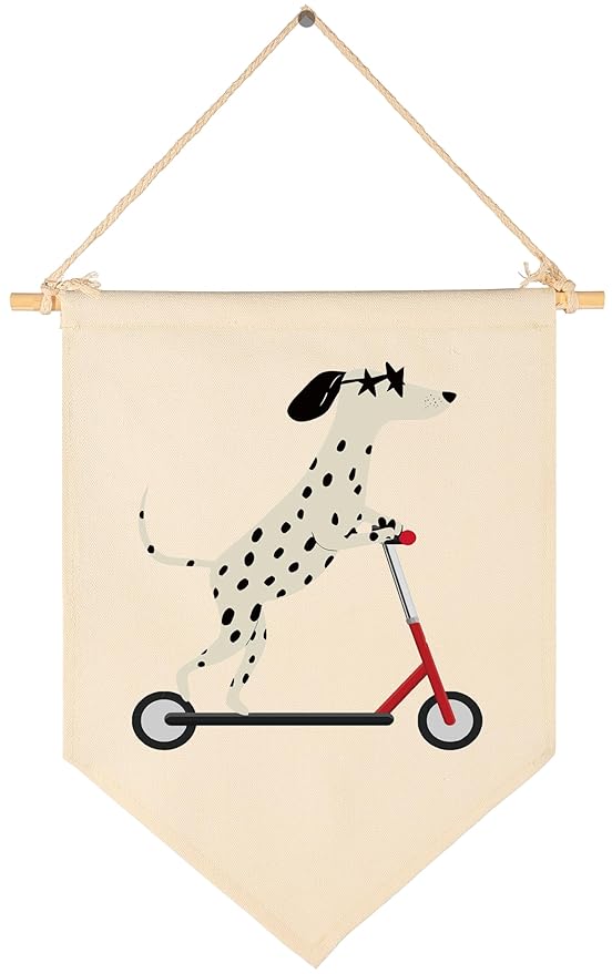 Dalmatian Scooter Banner Wall Decor,Animal Nursery Toddler Baby Boys Kids Room Pennant Decor-Flag Sign Wall Art Gifts-Reading Room Bedroom Playroom Poster Gift