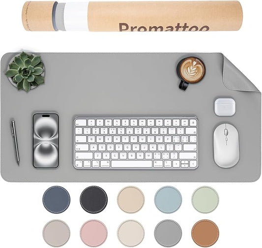 Oversized Non-Slip Desk Pad Protector with Premium Gift Box – Vegan Leather Waterproof Laptop Mat for Keyboard & Mouse, Grips Desk Firmly – Large Office Pad– Mist Gray