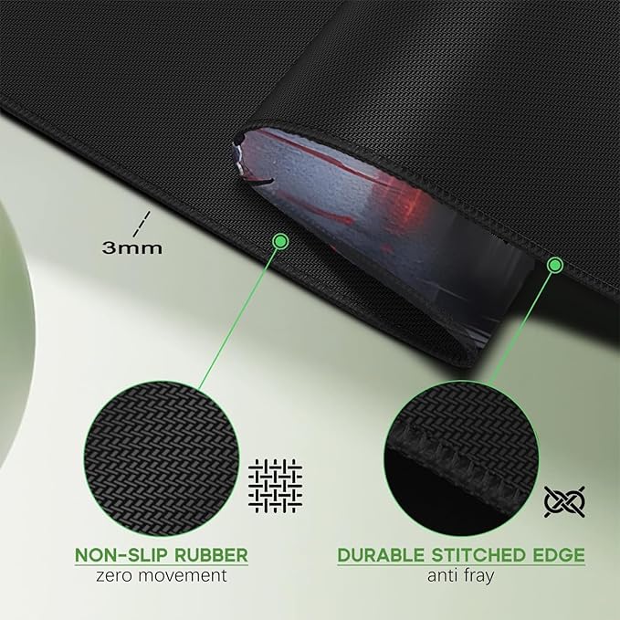 Japanese Sakura Mouse Pad 31.5x11.8 Inch Black Anime Desk Mat Large Non-Slip Rubber Base Waterproof with Stitched Edges for Gaming and Office(Red Moon)