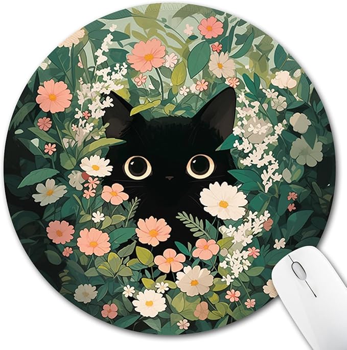 Black Cat Mouse Pad, Cute Mouse Pads for Wireless Mouse Desk Accessories, Small Funny Mousepad with Non-Slip Rubber Base, Travel Mouse Mat for Laptop Computer Work Office Supplies Decor