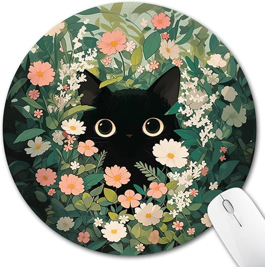 Black Cat Mouse Pad, Cute Mouse Pads for Wireless Mouse Desk Accessories, Small Funny Mousepad with Non-Slip Rubber Base, Travel Mouse Mat for Laptop Computer Work Office Supplies Decor