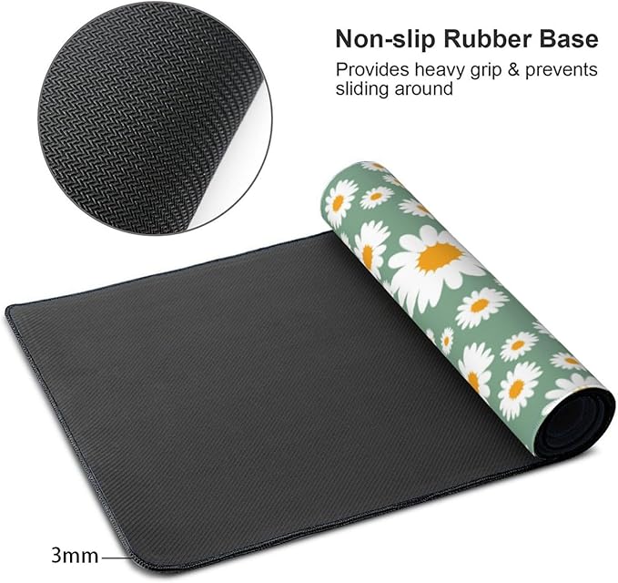Extra Large Mouse Pads Daisy Flowers XXL Mousepad with Stitched Edges Spring Floral Print Non-Slip Rubber Base Computer Keyboard Pad Desk Mat for Home Office Desk Decor, 35.4" X 15.7"