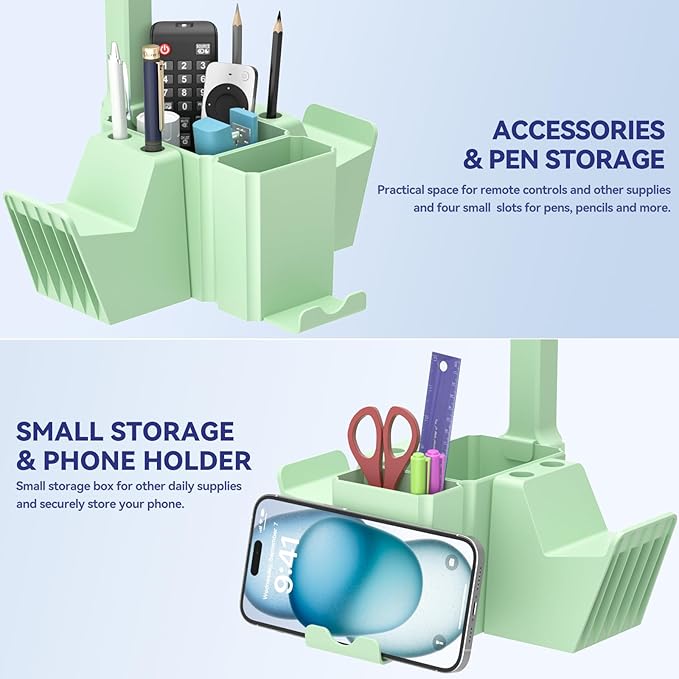 KDD Dual Controller Holder with Headphone Stand - Multi-Functional Desk Storage Box with Phone Holder - Universal Controller Stand with Desktop Organizer for Remote Control Pen Accessories(Green)